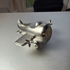 Silver Aeroplane Miniature Clock In Good Working Order & New Battery 5cm