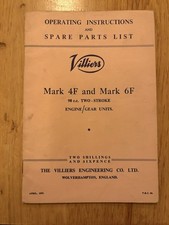 Villiers Instructions and Spare Parts List Mk 4F and 6F 98cc Two Stroke Engines