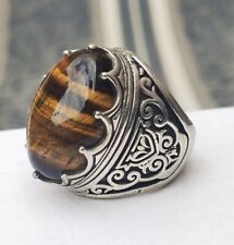Mens Tiger Eye Stone Ring, Gypsy Bohemian Jewellery Ethnic Silver Turkish style