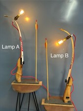 Repurposed Archery Bow and Arrow Table Lamps