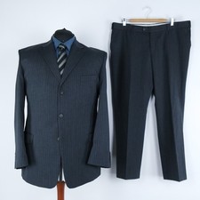 Mens Striped Suit 48L UK Size Trousers W41 L30 CANDA Grey Wool 2 Piece