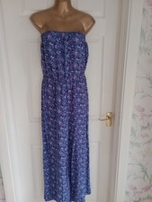 Size 10 F & F Blue,mauve & black floral small print strapless jumpsuit.