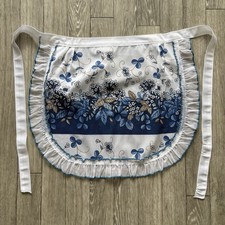 Vintage  Retro Floral Blue And White Half Apron Hostess Apron With Ruffle