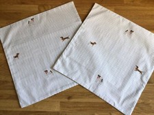 2 * 14” Sq Cushion Covers Made W/ Jules Dog Stripe Cotton Lightweight Fabric New