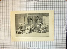 Old Antique Print Customs Japan Interior Kitchen Tokio Utensils Cooking