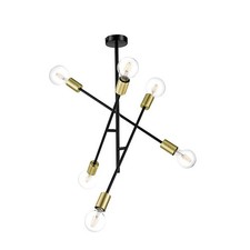Ceiling Light 6 Way Pendant Black Gold Effect Contemporary Bedroom Living Room