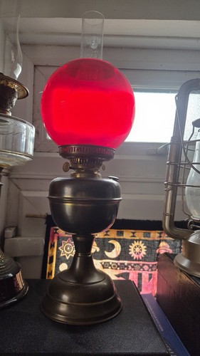 Vintage brass oil - vintage, w/red
