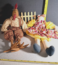 Rooster & Pigs Rag Dolls Handcrafted Country Farmhouse Decor #3861L318