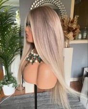 Ash Blonde with Golden Blonde Straight Remy Human Hair 13x4 Lace Front Wigs