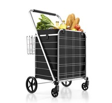 4 Wheel Shopping Cart Trolley Folding With Insulated Cooler Bag Case