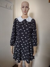 Black and white New Look Petite dress with stars and collar (UK Size 10)