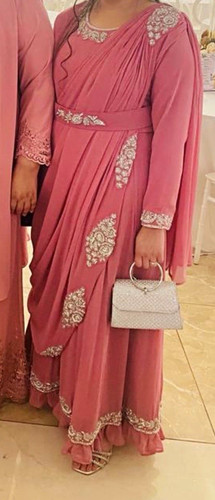Women pink saree style - saree,