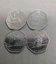 JOBLOT x4 Olympic 50p Coins Football,Wrestling,Judo,Triathlon- Circulated (C88) 