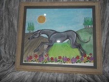 Original Signed Watercolour And Ink Greyhound  Lurcher Painting Dog  Art