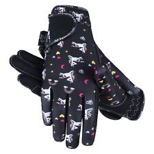 Childrens Kids Equestrian Horse Riding Gloves Synthetic Leather Lycra Unicorn 