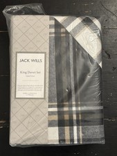 Jack Wills KING Camel Check Tartan Pattern Duvet Cover Set Navy Grey White Beige