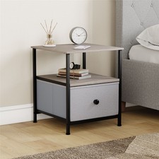 SALE1 Drawer Fabric Drawer Bedside Chest Side Table Beige & Grey Wood