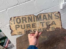 OLD ENAMEL SIGN - HORNIMANS PURE TEA - DOUBLE SIDED