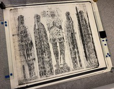 Tudor wood block/brass rubbing print Richard FitzLewis & wives, Ingrave 1446