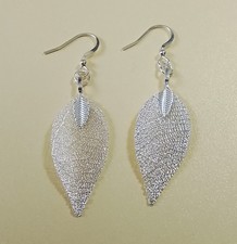 Silver Leaf Skeleton Drop Dangle Earrings Natural Leaf Metal Plated 