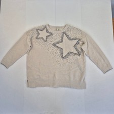 MONSOON Jumper Large 16 18 Beige Women's Acrylic Wool Blend Star Sequin