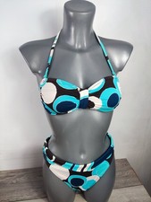 Seaspray Bikini Set UK10 Top & UK12 Bottoms Retro Blue Circle Print Swimwear