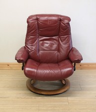 Ekornes Stressless Mayfair Maroon Leather Recliner Armchair / Chair & Footstool