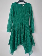 H&m Trend Green Lace Asymmetric Dress Uk Size 12 Eur 38
