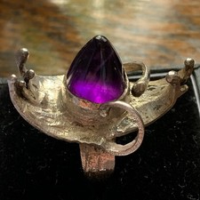 Vintage Brutalist Silver Amethyst Ring ~ Designed By D.C. ~ Jester/ Modernist