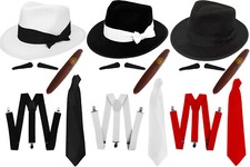 DLX GANGSTER HAT BRACES TIE SPIV TASH CIGAR 5 1920'S FANCY DRESS 55CM 58CM 60CM