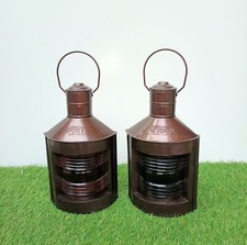 Set of 2 Beautiful Oil Lamps in Red & Green Color Boat ship lantern decor