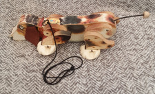 FISHER PRICE VINTAGE SNOOPY LARGE WOODEN PULL ALONG DOG 181 WORKING CONDITION