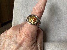 An Unusual Men's Silver- toned “ST. GEORGE” Signet Ring' Size X ,See photo’s