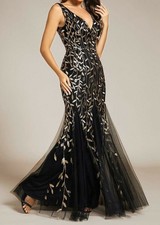 Ever-Pretty Size 18 Black Gold Wedding Bridesmaid Formal Evening Party Dress