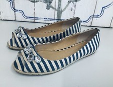 M & S Collection Insolia Flex Blue Peep Toe Stripe Ballet Pump Flats Size UK 4 
