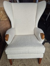 NEWLY UPHOLSTERED PARKER KNOLL 757 PAPA BEAR MID-CENTURY IVORY BOUCLE ARMCHAIR