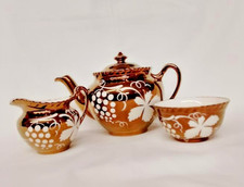 Vintage Gray's Pottery Teapot Cream Jug Sugar Bowl Gold Lustre Grapevine design