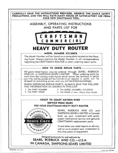 Sears craftsman 315 - sears, 315.25070
