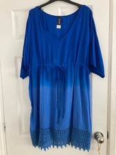 *New* Sz 20/22 Swimsuits For All Blue Ombré Beach Cover Up Dress/ Kaftan