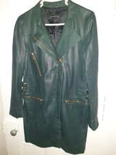 ladies jade green lamb skin leather coat by ZARA szS szS BNWOT biker style 