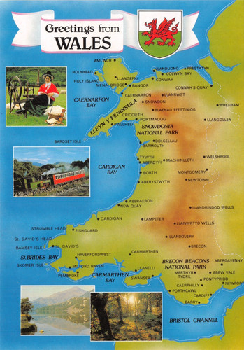 Map postcard wales - postcard,