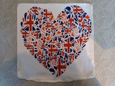 Union Jack Heart Cushion Cover – 45cm x 45cm – White with Multicoloured Heart