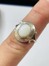 Vintage silver and white opal ring UK size M
