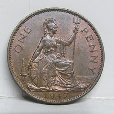 1947 One Penny Coin George VI British -  Very Good Grade #135