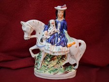 Antique Victorian Staffordshire Figure Princess Royal & Pet Dog On Horse 23cm