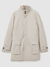 REISS PLAYER HYBRID REMOVABLE FUNNEL NECK OVERCOAT IN STONE Medium