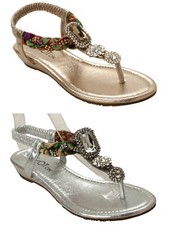 WOMENS DIAMANTE TOE POST LOW