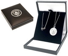 MANCHESTER CITY FC STERLING SILVER CREST PENDANT & CHAIN NECKLACE MCFC GIFT BOX