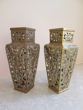 ANTIQUE PAIR OF QUALITY  PIERCED BRONZE / BRASS VASES  19thC.