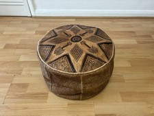 Stunning Vintage Egyptian Round Real Leather Footstool Foot Rest Pouf Pouffe
